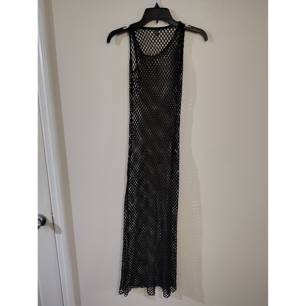 American Leisure Black Fishnet Mesh Maxi Dress Sleeveless Swim Cover Up Medium